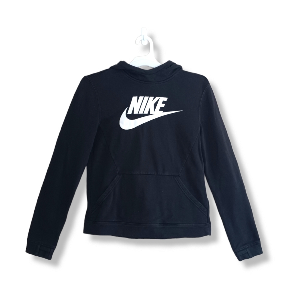 Nike Swoosh Logo Fleece Black Pullover‎ Unisex Kids Hoodie  Sweatshirt Size XL